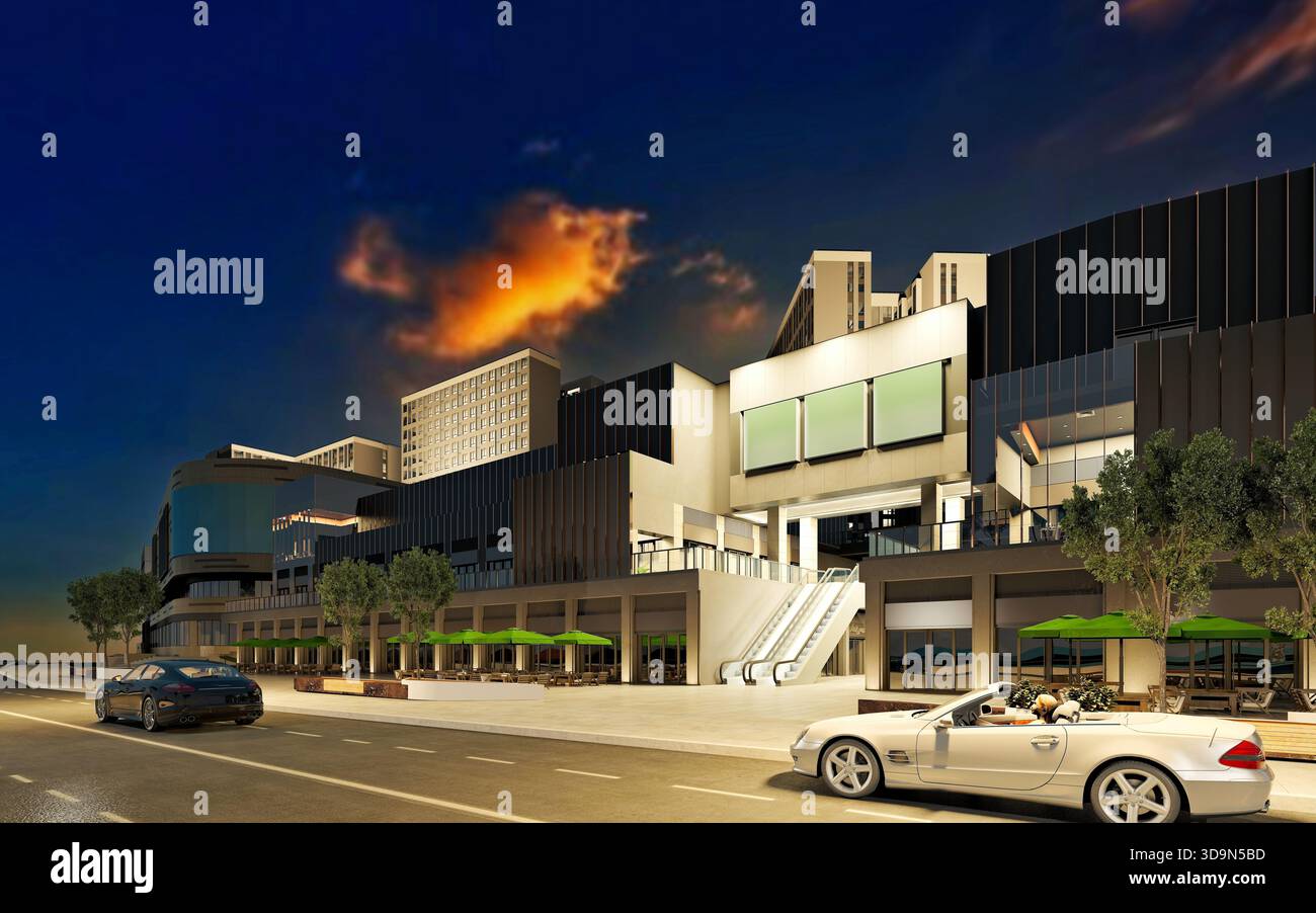 3d render buildings i,n city at night Stock Photo - Alamy