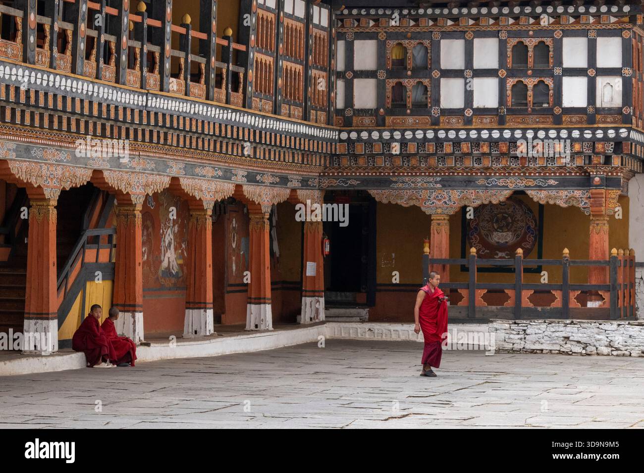 Young buddhist monks, Rinpong Dzong Monastery, Paro, Bhutan. Stock Photo