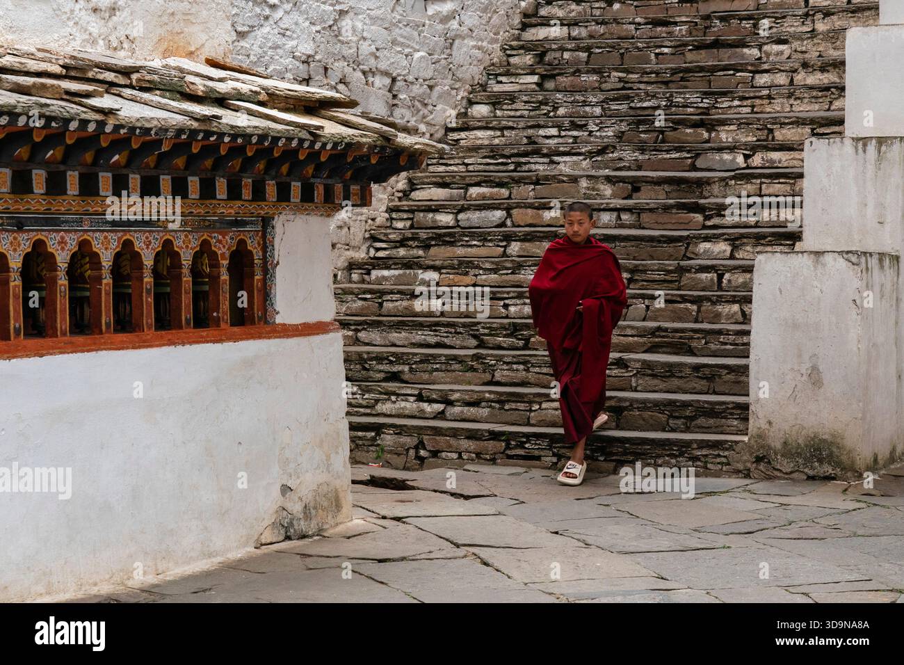 Young buddhist monk, Rinpong Dzong Monastery, Paro, Bhutan. Stock Photo