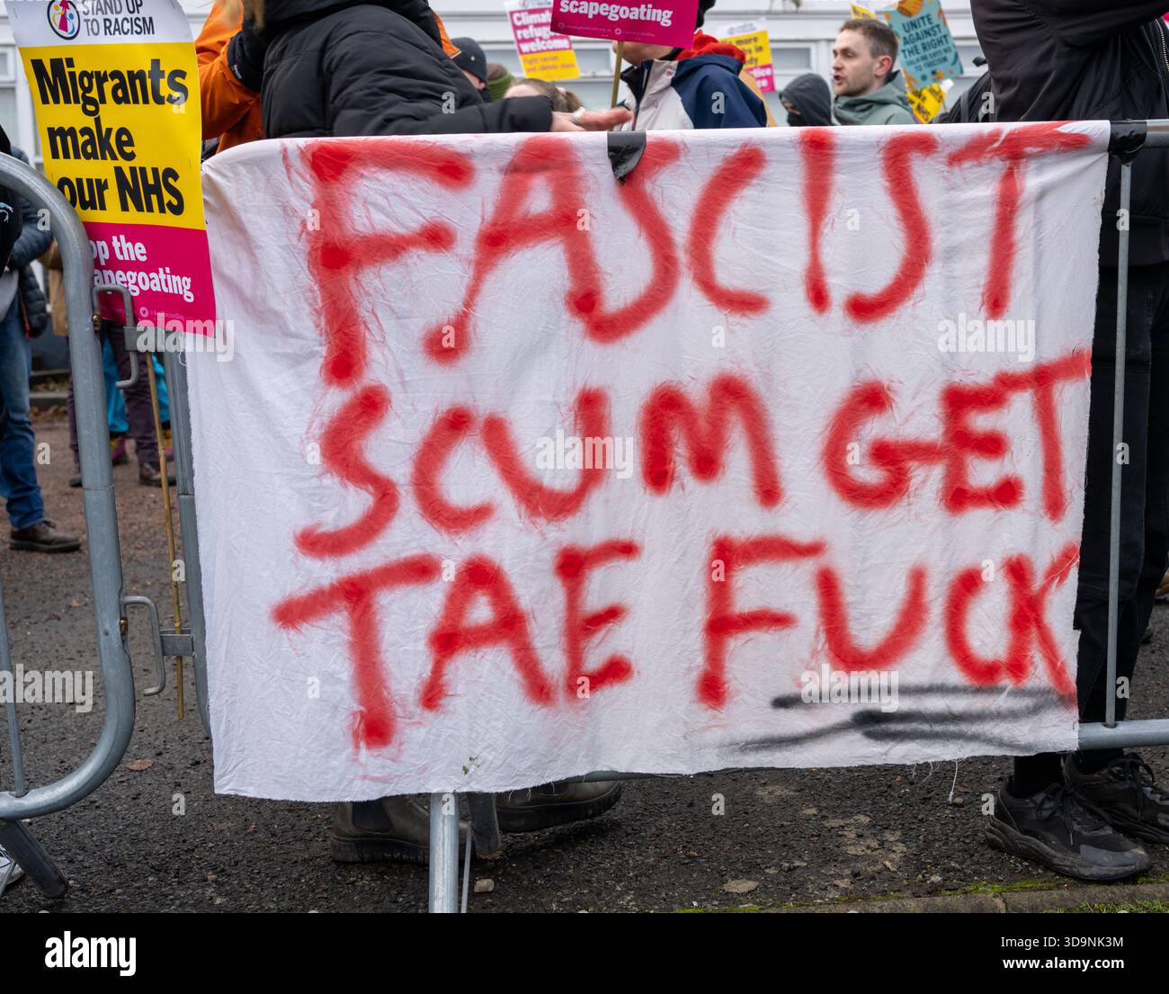 Protest In Falkirk Falkirk Scotland, UK. 6th December 2025. Anti migrant protesters gather ...
