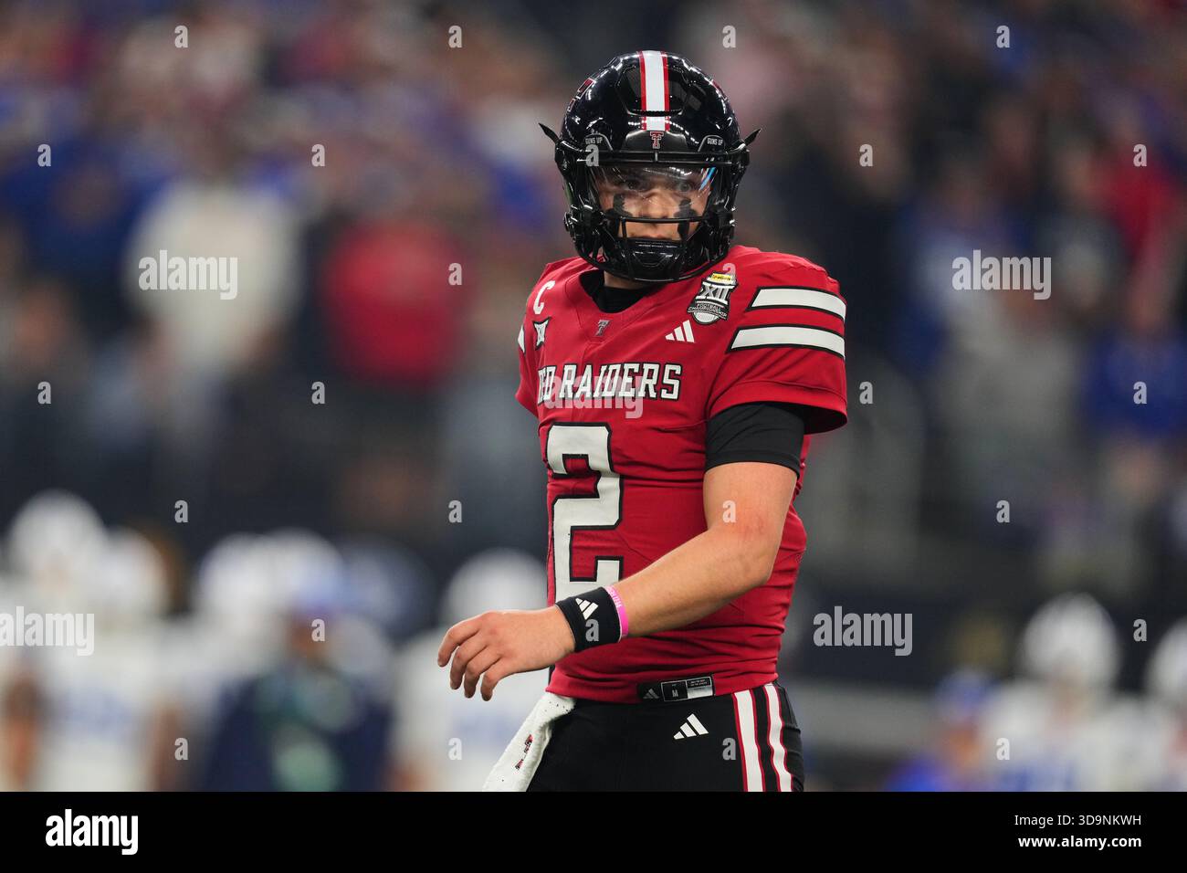 Texas Tech quarterback Behren Morton looks to the sideline in the first
