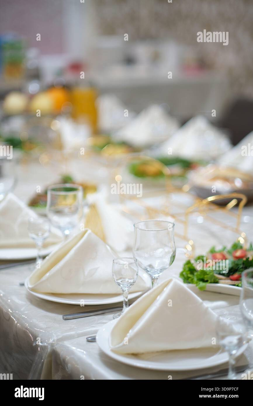 Table set for an event party or wedding reception Stock Photo