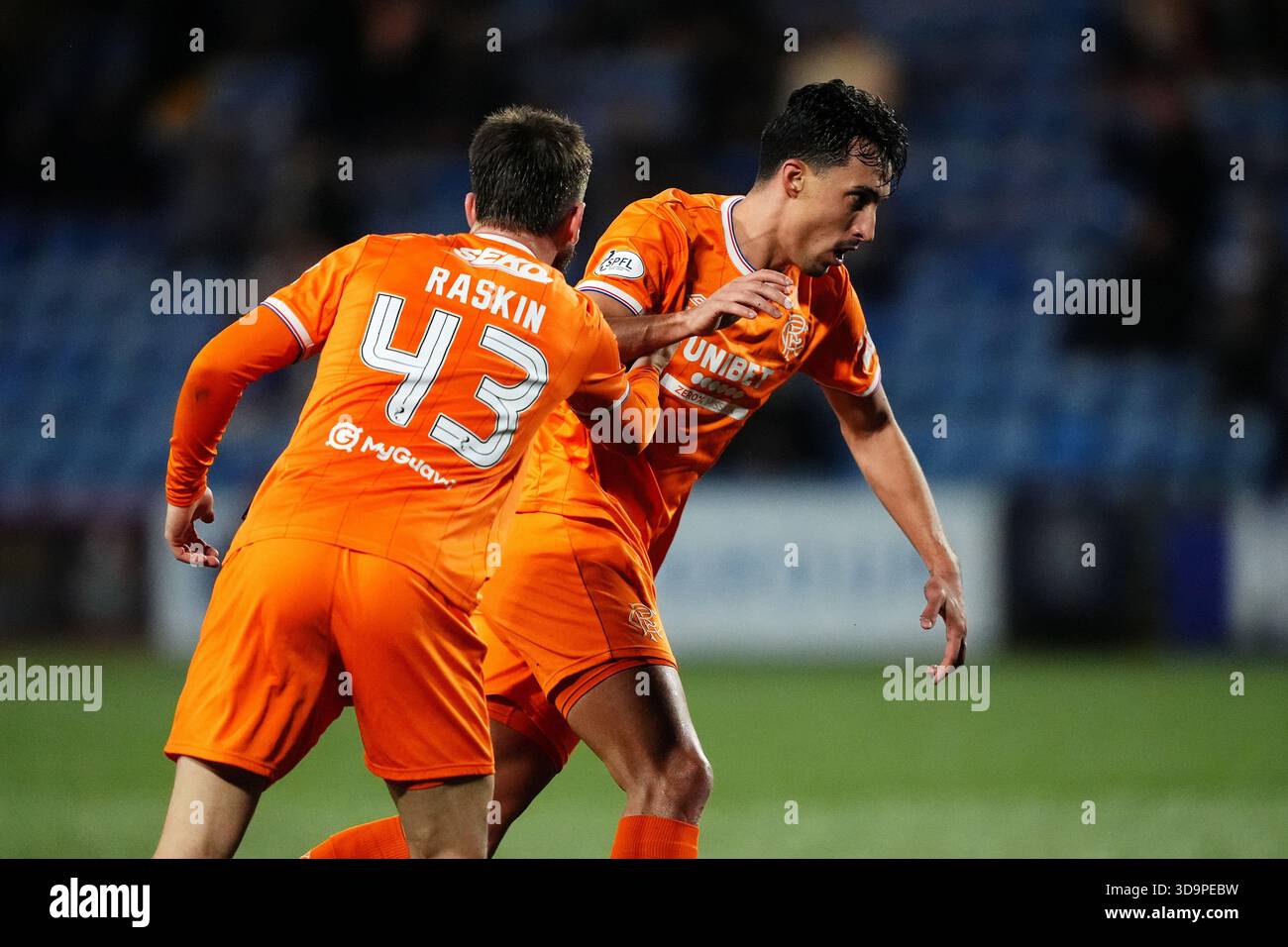 Rangers' Bojan Miovski (right) celebrates scoring their side's first ...
