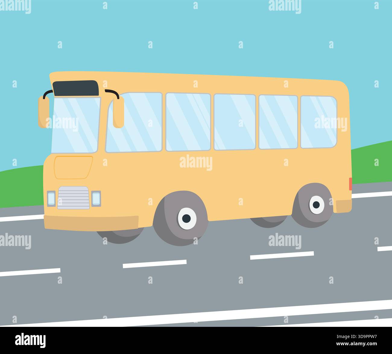 Yellow bus on the road. Vector illustration Stock Vector