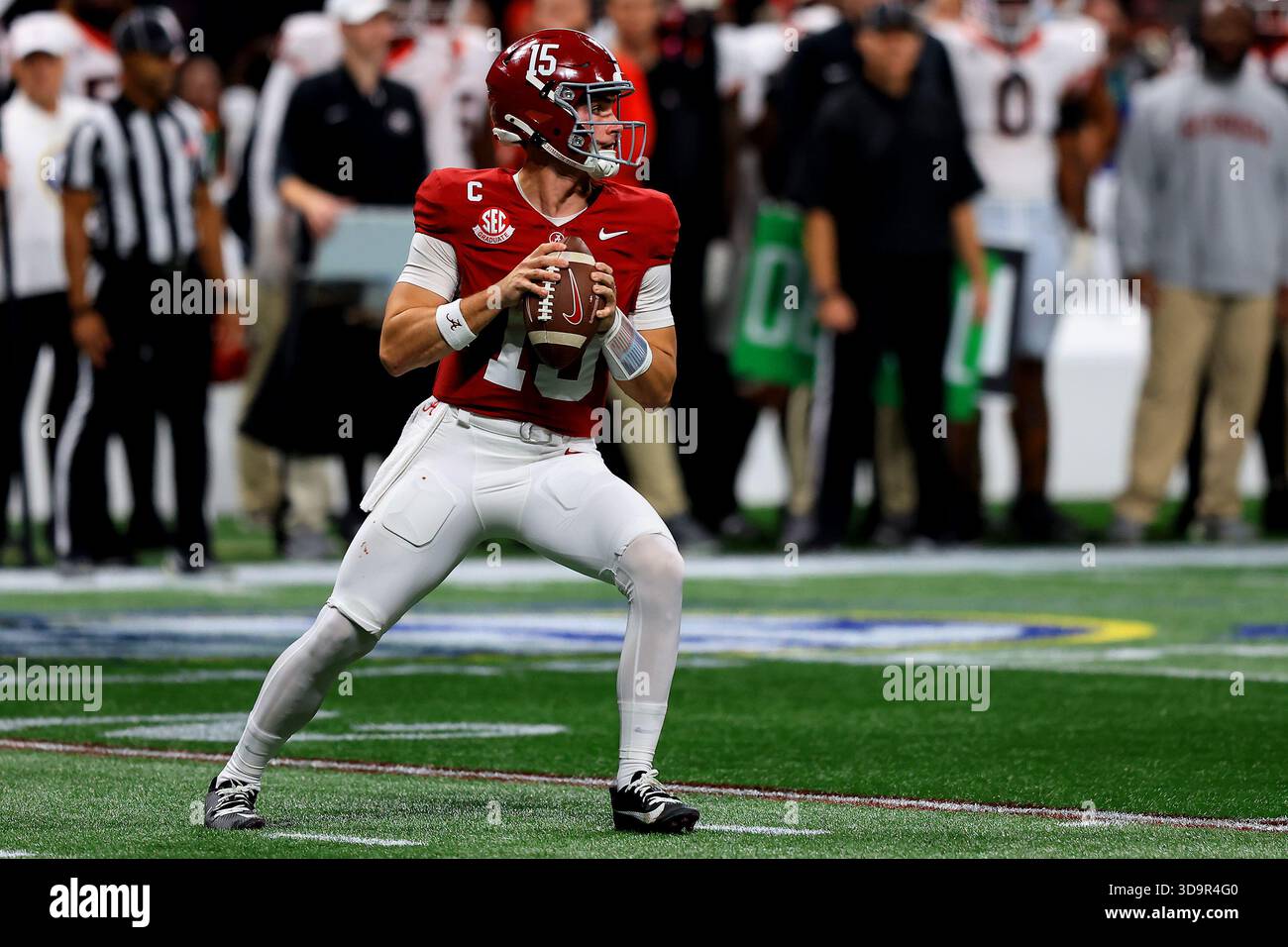 ATLANTA, GA - DECEMBER 06: Quarterback Ty Simpson #15 of the Alabama ...