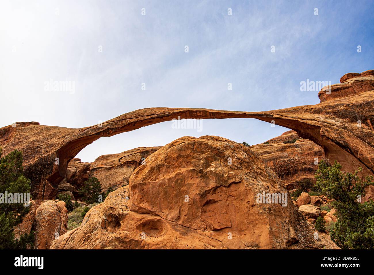 Landscape Arch at Arches National Park is the longest natural arch in ...