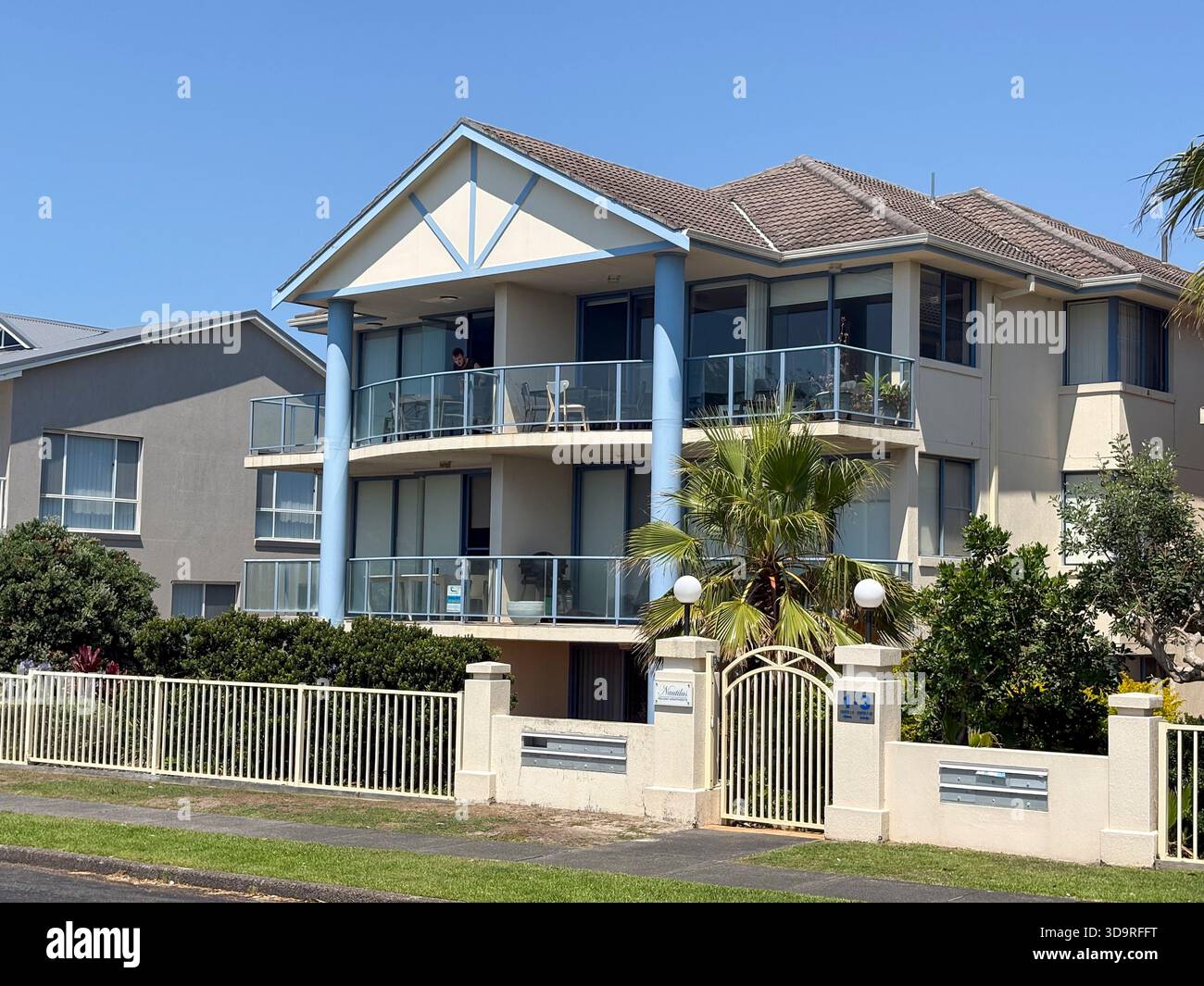 Hawks Nest town, New South Wales, holiday apartments in the Nautilus building on Beach Road, Australia - Smartphone Captured Stock Image