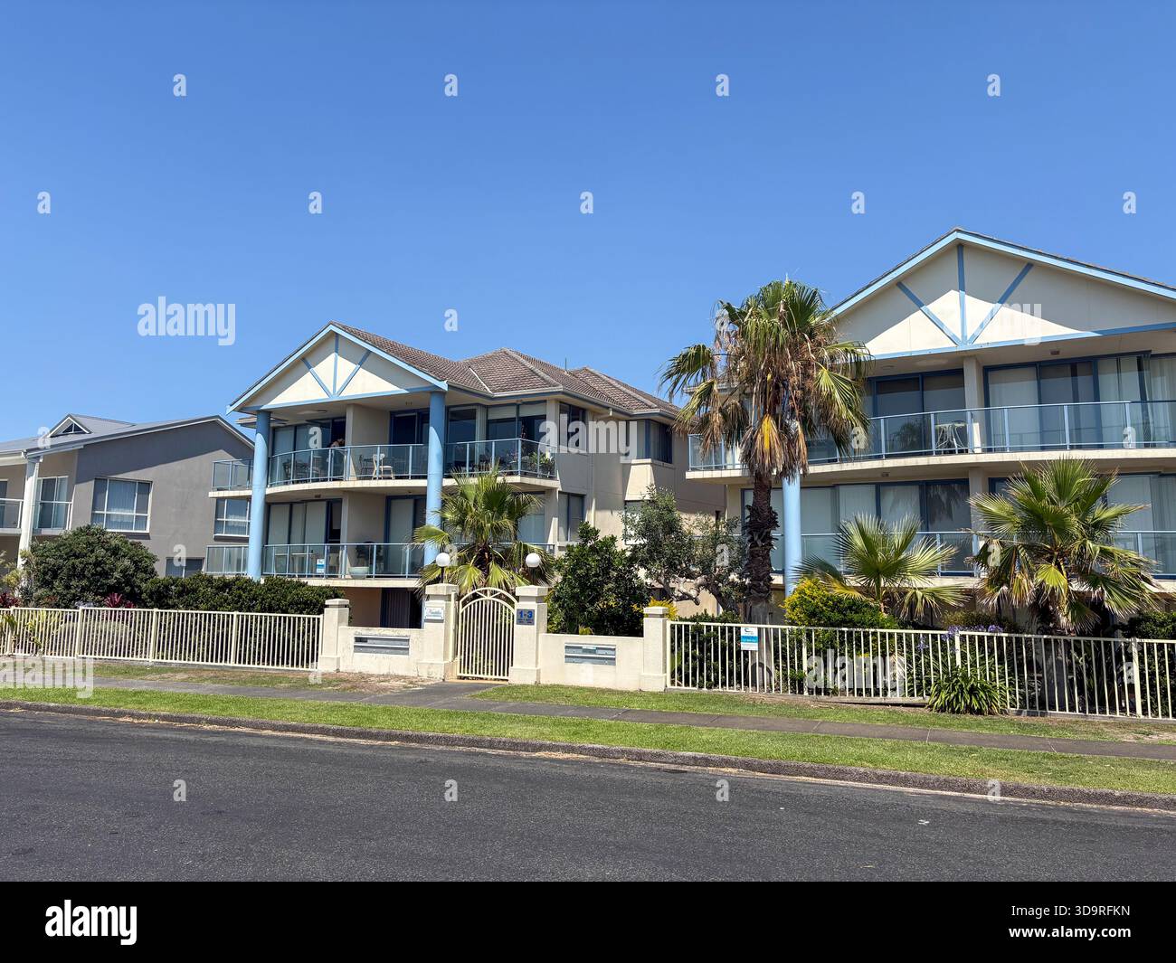 Hawks Nest town, New South Wales, holiday apartments in the Nautilus building on Beach Road, Australia - Smartphone Captured Stock Image