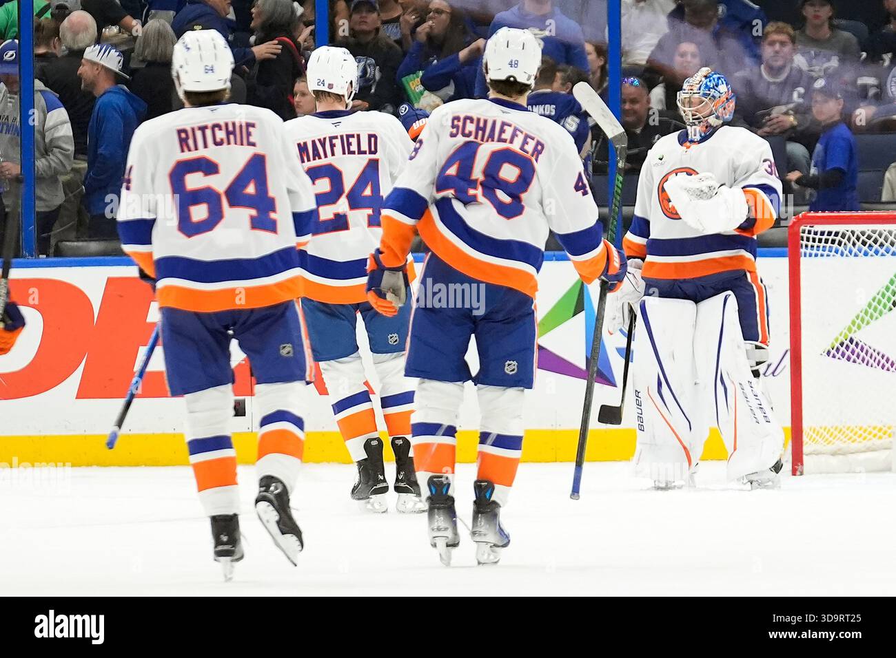 Calum Ritchie Islanders New York Islanders goaltender Ilya Sorokin, right, celebrates with ...