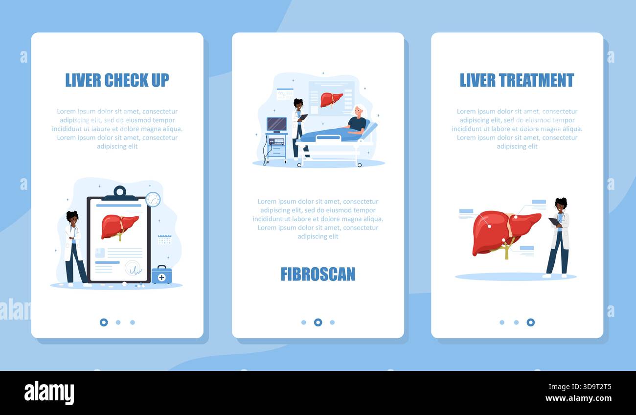 Hepatology banner set. Liver disease set. Medical examination and ...