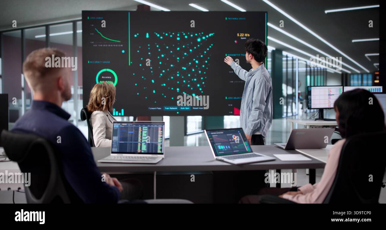 Experts Gather To Discuss Data Analytics And Artificial Intelligence Advancements. Stock Photo