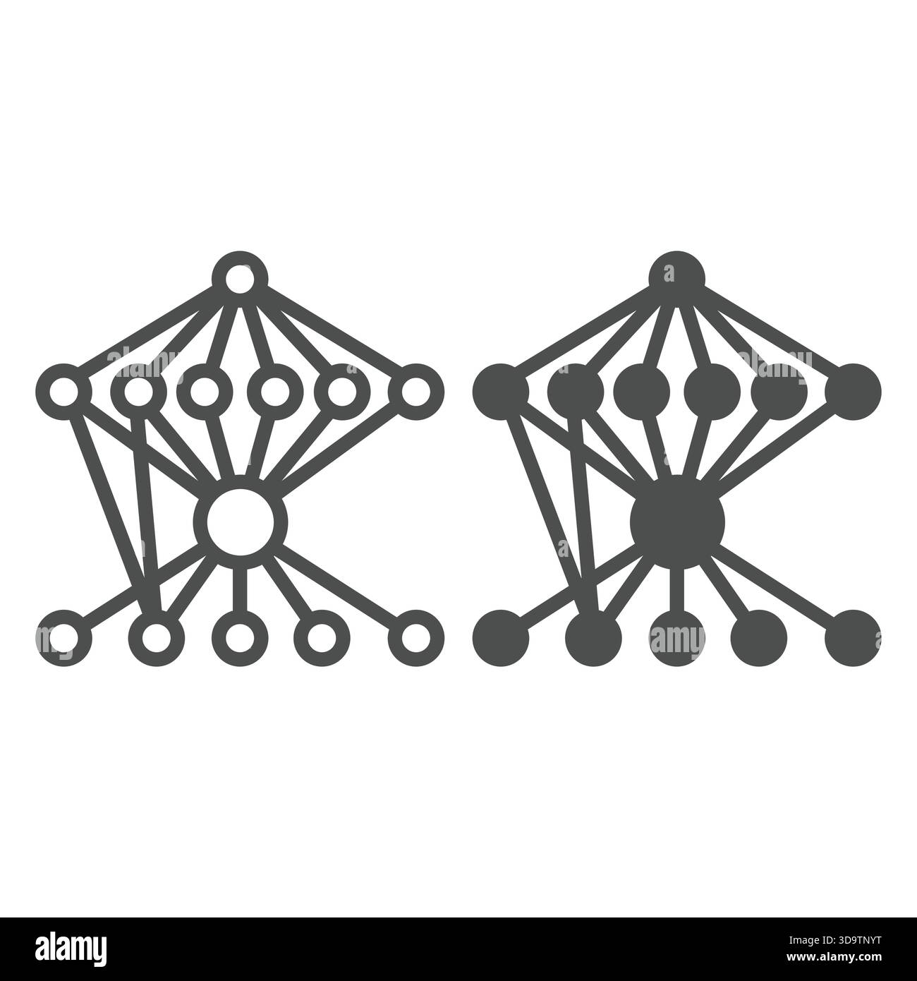 Graph with grid connections line and solid icon, neural network concept. Vector graphics. Data algorithm, deep learning sign on white background, outl Stock Vector
