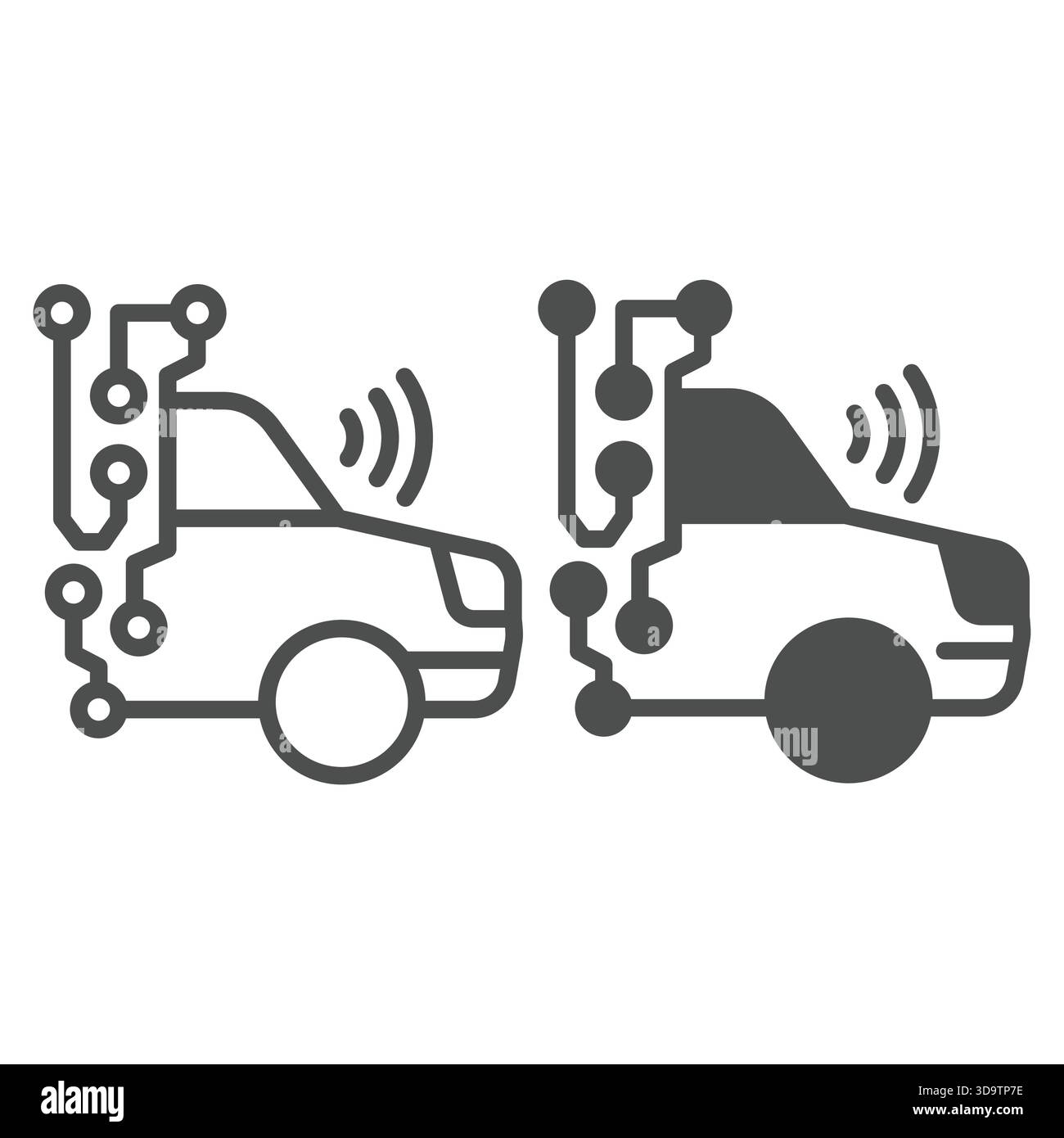 Car with wireless sensor circuit line and solid icon, neural network ...