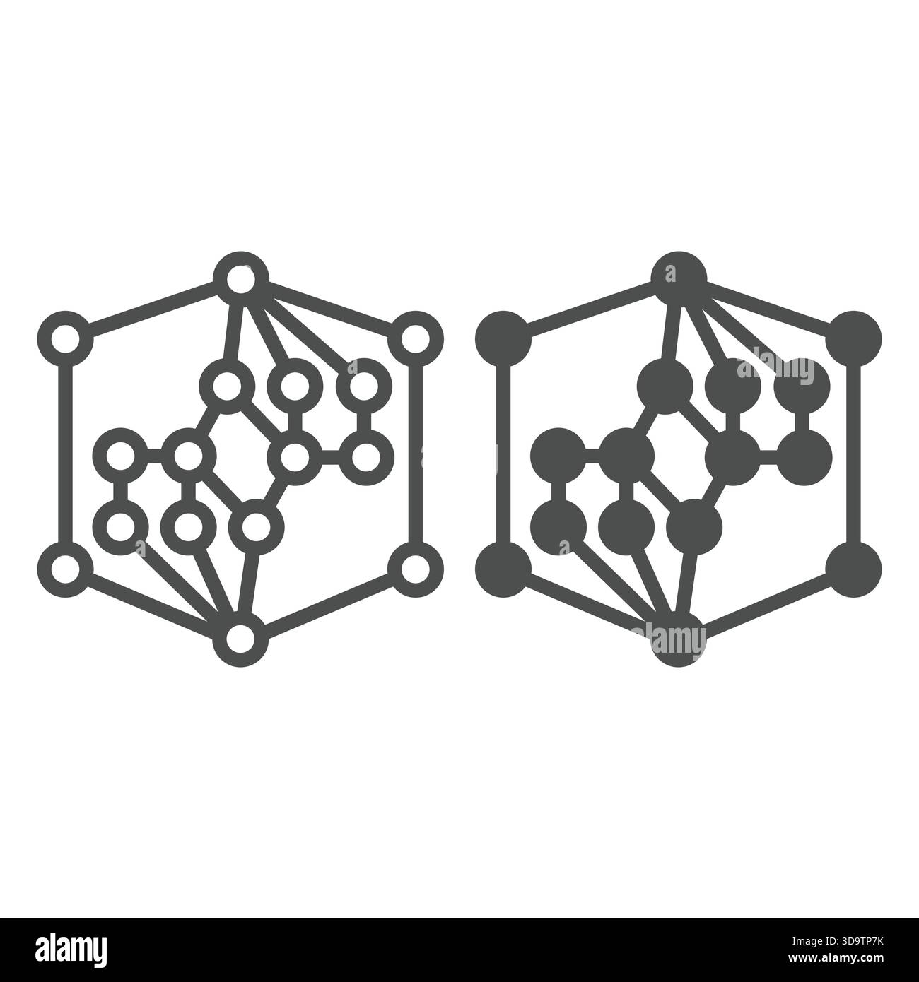 Polygonal net grid line and solid icon, neural network concept. Vector graphics. Data net cloud, deep learning sign on white background, outline style Stock Vector