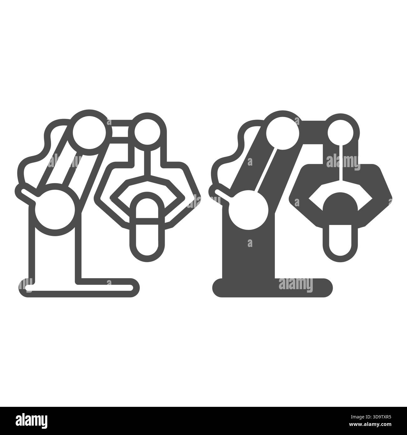 Robotic arm with capsule line and solid icon, pharmacy concept. Vector ...