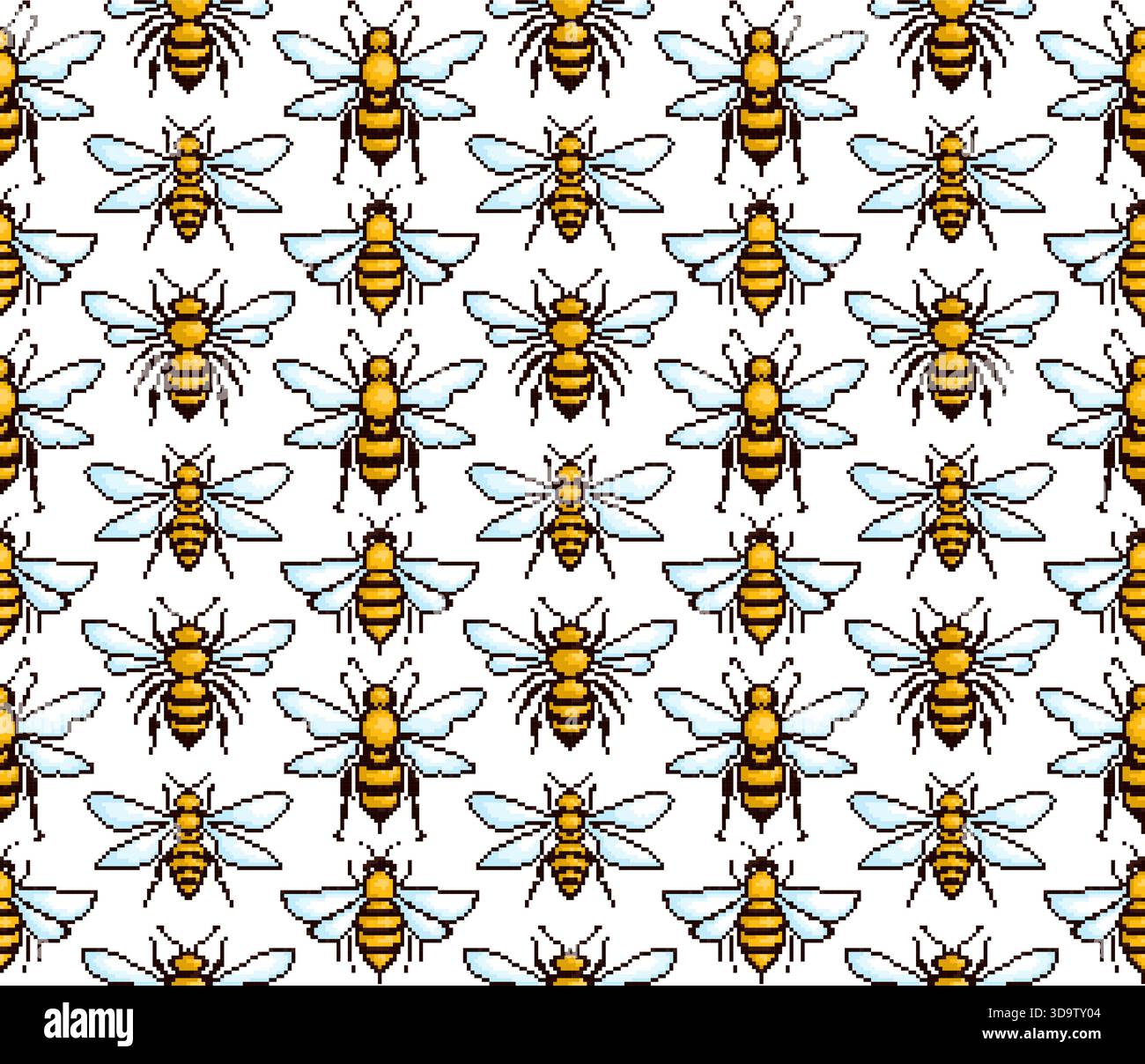 The seamless background with pixel bees. Stock Vector