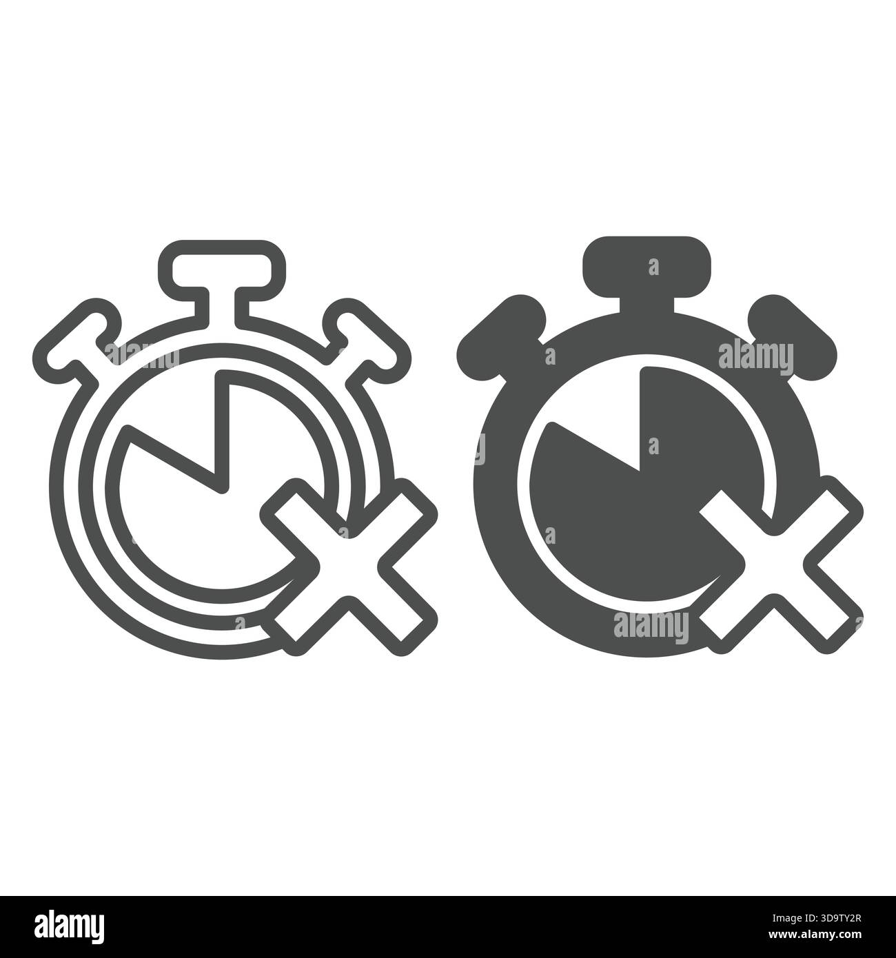 Stopwatch clock and cross line and solid icon, project schedule concept. Vector graphics. Clock and task complete error, failure sign on white backgro Stock Vector