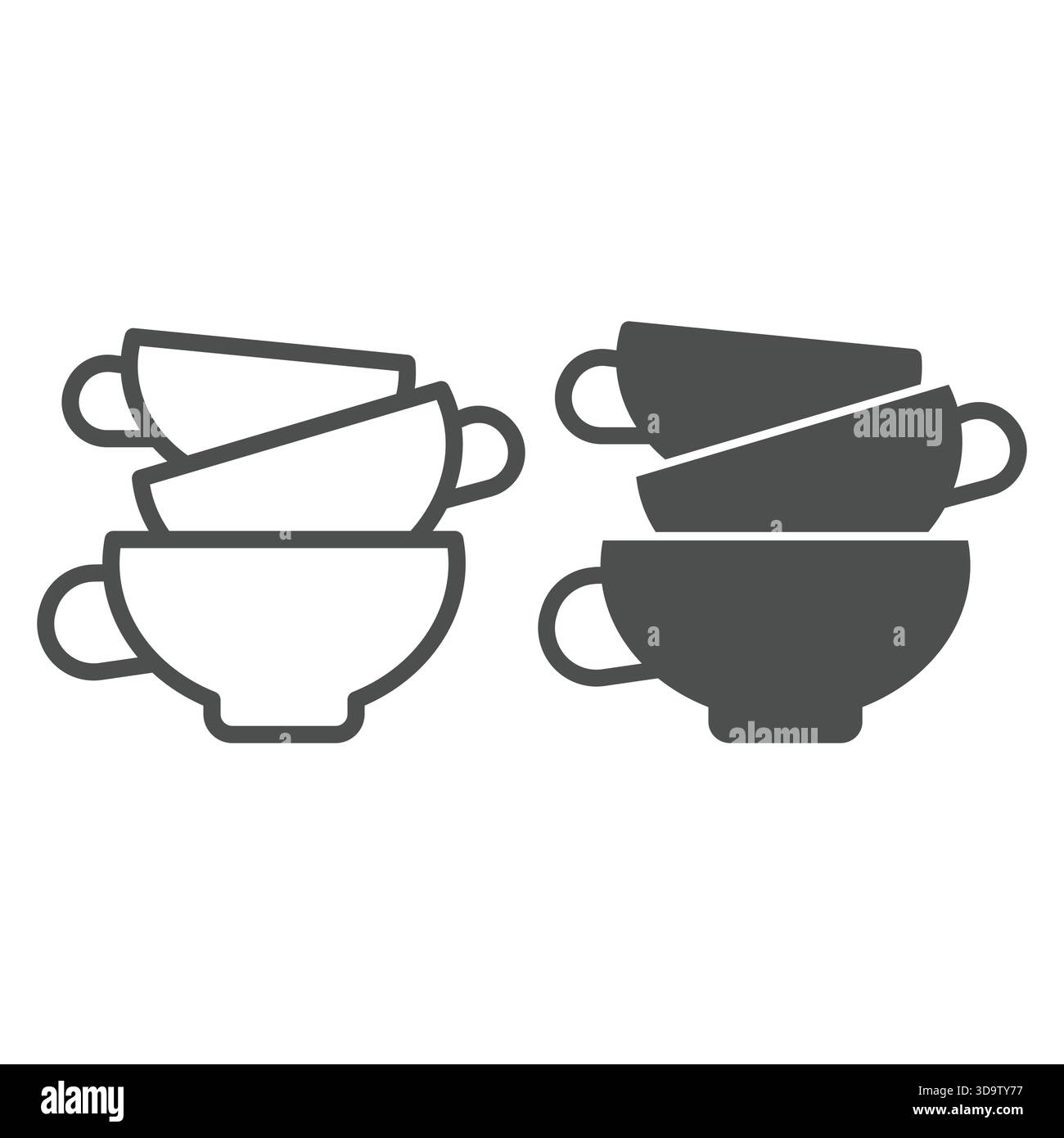 Ceramic or clay plates line and solid icon, pottery making concept. Vector graphics. Clay dishes stack, fragile product sign on white background, outl Stock Vector