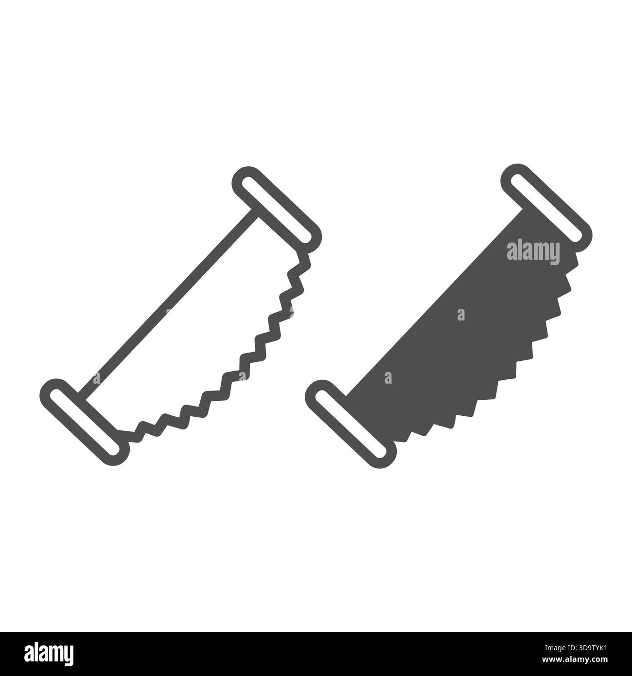 Sharp manual saw for two worker men line and solid icon, forest industry concept. Vector graphics. Wood work tool, sawing wood sign on white backgroun Stock Vector