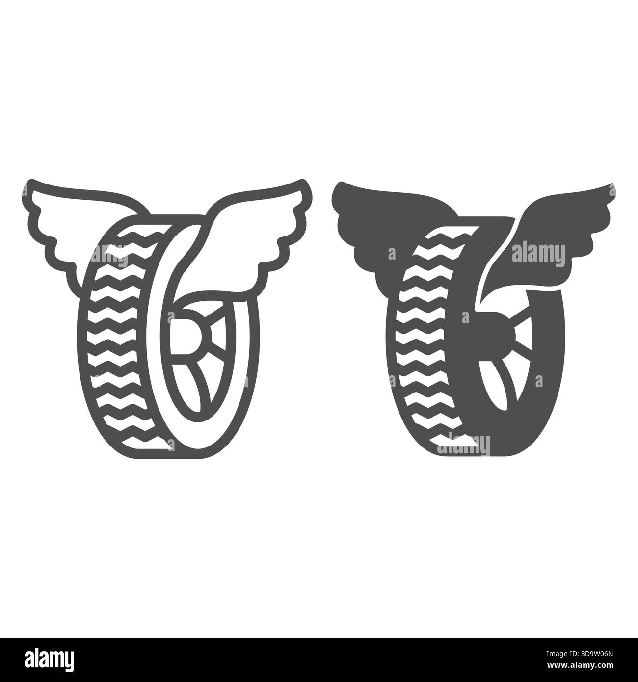 Car wheel with angel wings line and solid icon, tires fitting concept ...