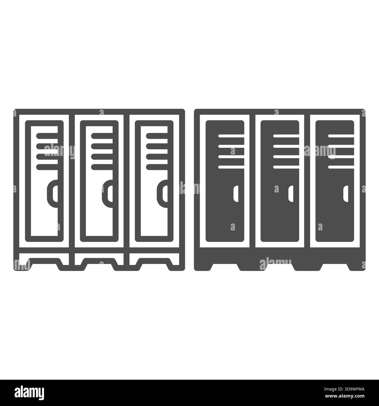 Three safe lockers line and solid icon, body building concept. Vector graphics. Lockers in gym for clothes, sport training sign on white background, o Stock Vector