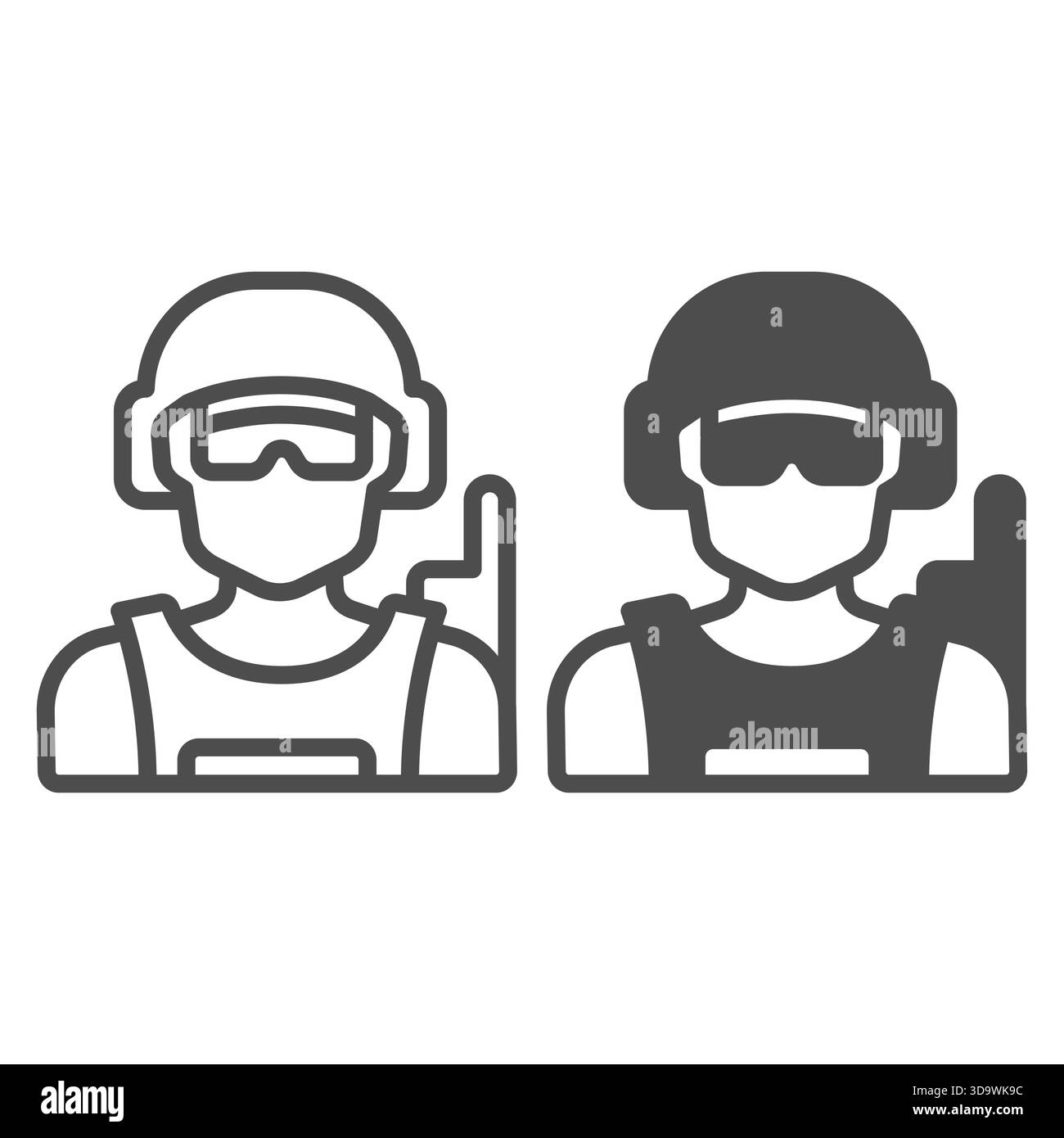 Special operation soldier line and solid icon, police force concept ...