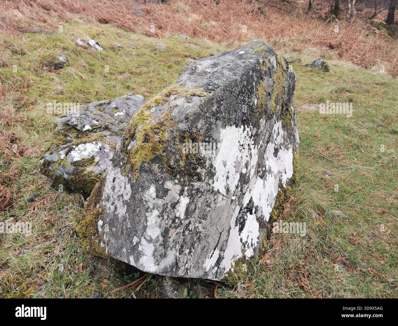 Ancient ritual site rocks at Achtercairn, Gairloch, near Iron Age roundhouse remains in the Scottish Highlands, archaeology landscape Scotland. - Smartphone Captured Stock Image