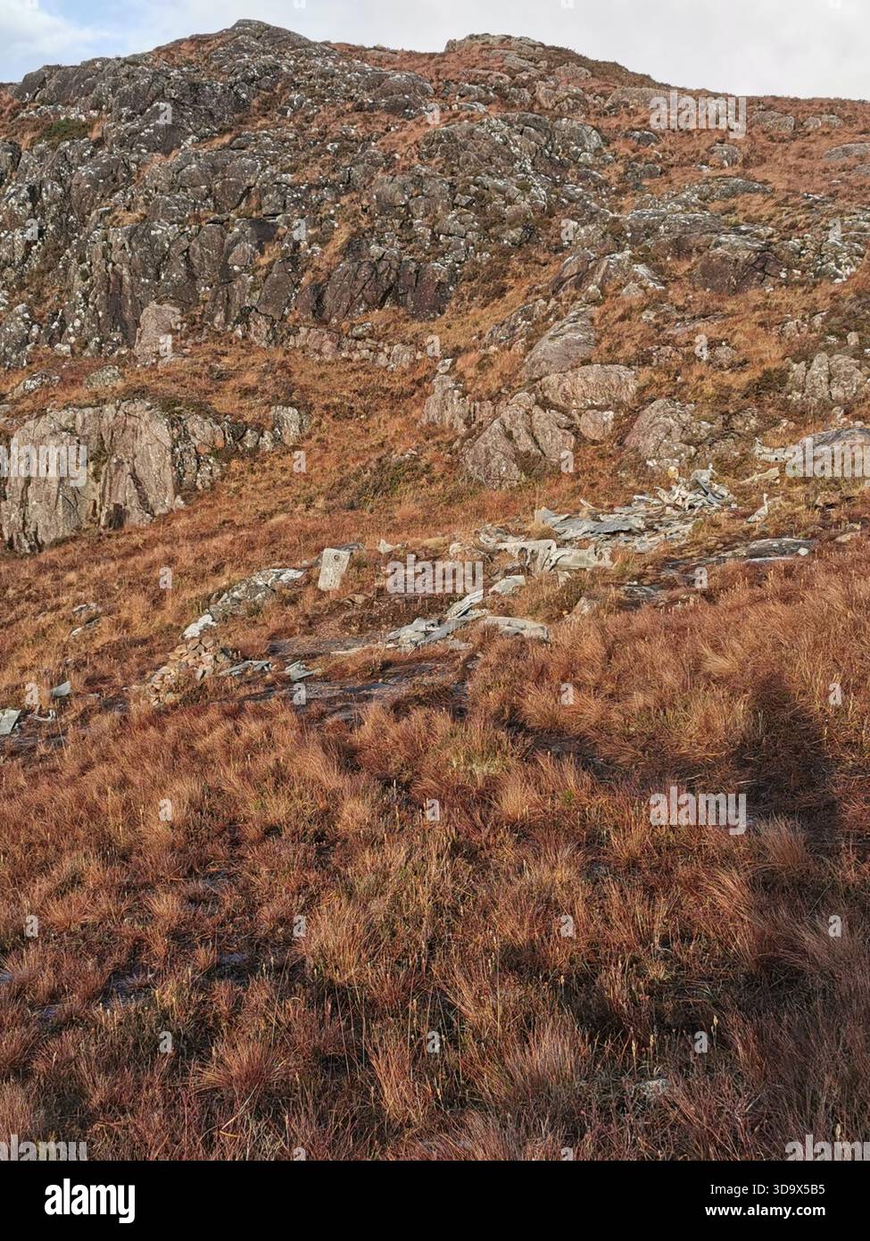 Twisted wreckage of B‑24H Liberator Sleepy Time Gal at the Fairy Lochs near Gairloch, the WWII crash site where the aircraft crashed on 13 June 1945. - Smartphone Captured Stock Image