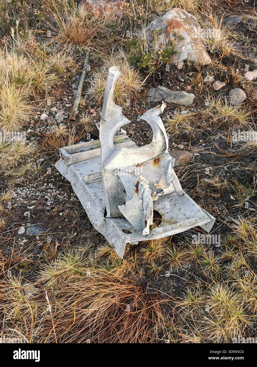 Twisted wreckage of B‑24H Liberator Sleepy Time Gal at the Fairy Lochs near Gairloch, the WWII crash site where the aircraft crashed on 13 June 1945. - Smartphone Captured Stock Image