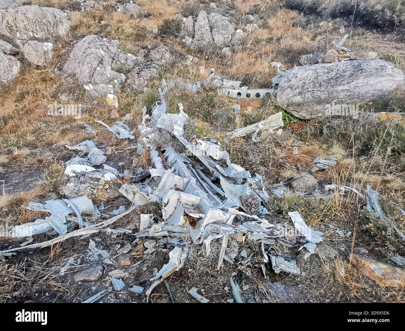 Twisted wreckage of B‑24H Liberator Sleepy Time Gal at the Fairy Lochs near Gairloch, the WWII crash site where the aircraft crashed on 13 June 1945. - Smartphone Captured Stock Image