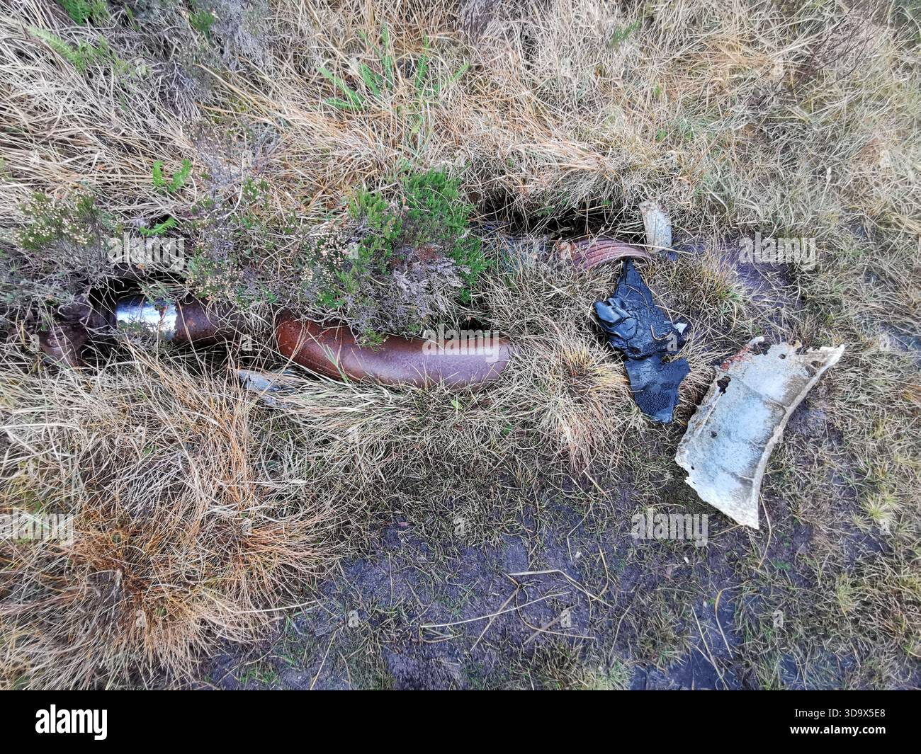 Twisted wreckage of B‑24H Liberator Sleepy Time Gal at the Fairy Lochs near Gairloch, the WWII crash site where the aircraft crashed on 13 June 1945. - Smartphone Captured Stock Image