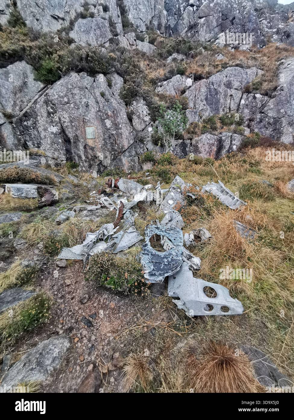 Twisted wreckage of B‑24H Liberator Sleepy Time Gal at the Fairy Lochs near Gairloch, the WWII crash site where the aircraft crashed on 13 June 1945. - Smartphone Captured Stock Image