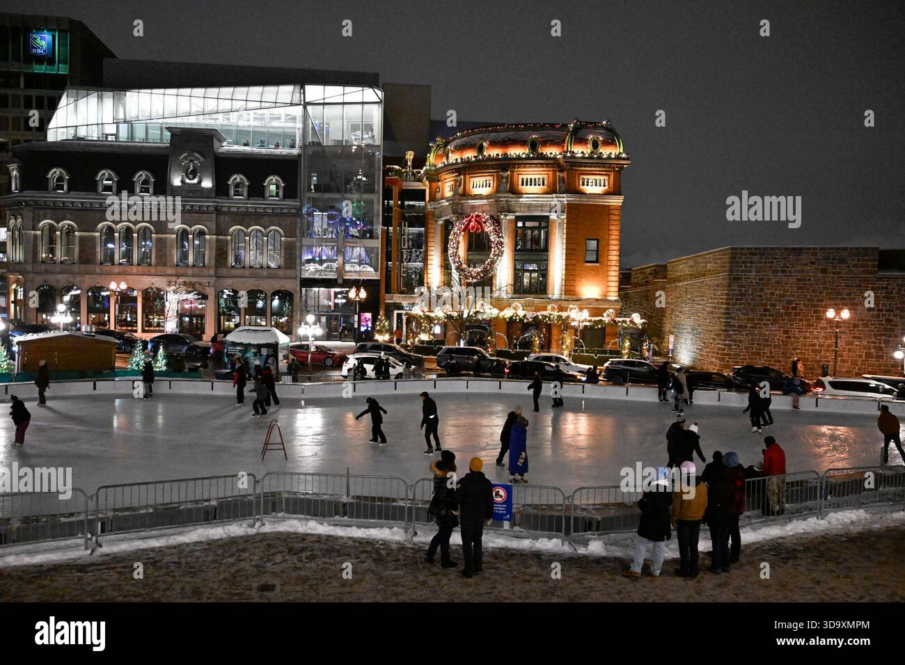 The Place-Youville skating rink decorated for Christmas in Quebec City ...