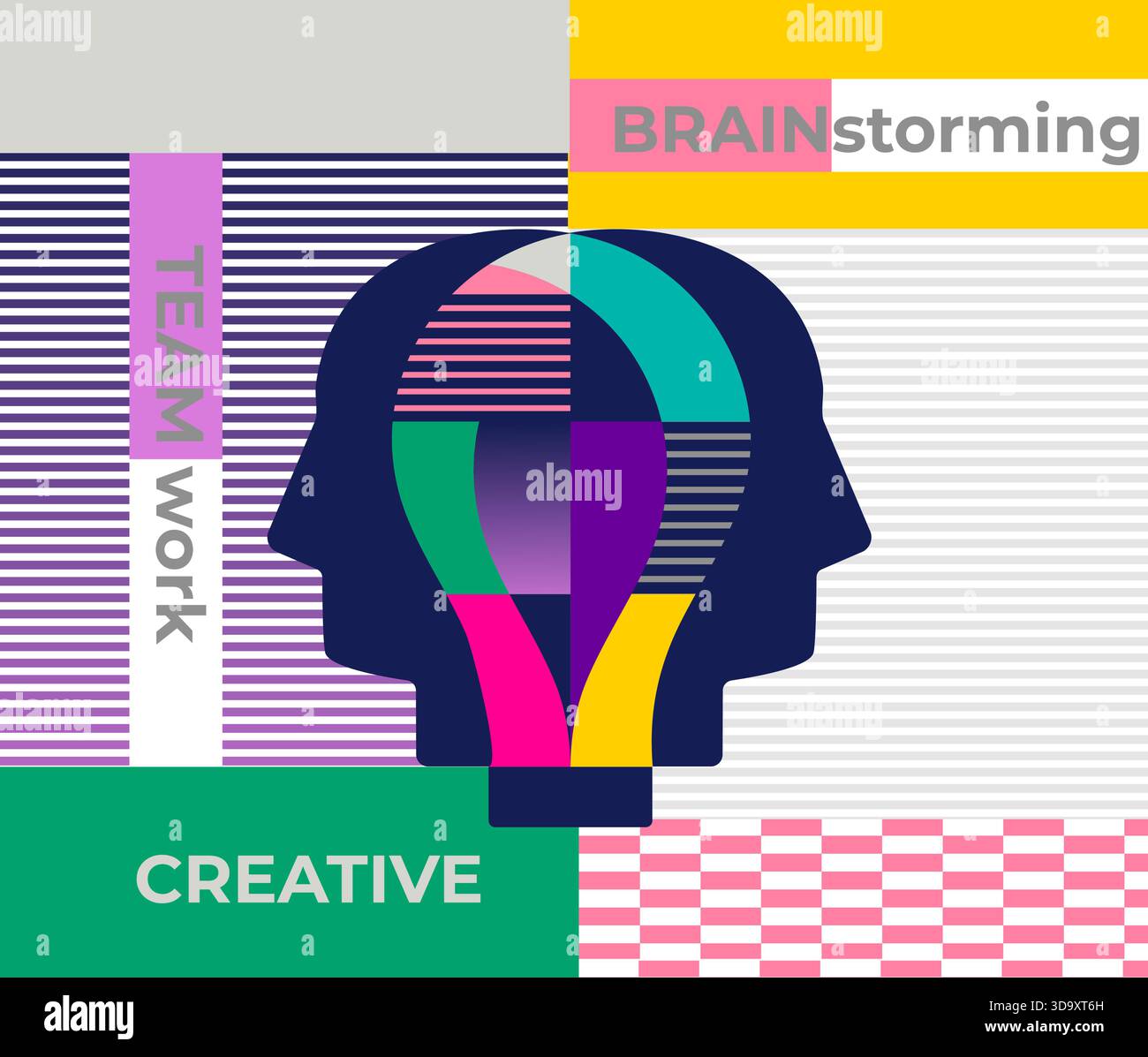 Teamwork concept,abstract geometric concept of brainstorming. Infographic of brainstorming-find solution for business, interaction to get a solution.Vector for web, banners, posters, flyers,marketing. Stock Vector