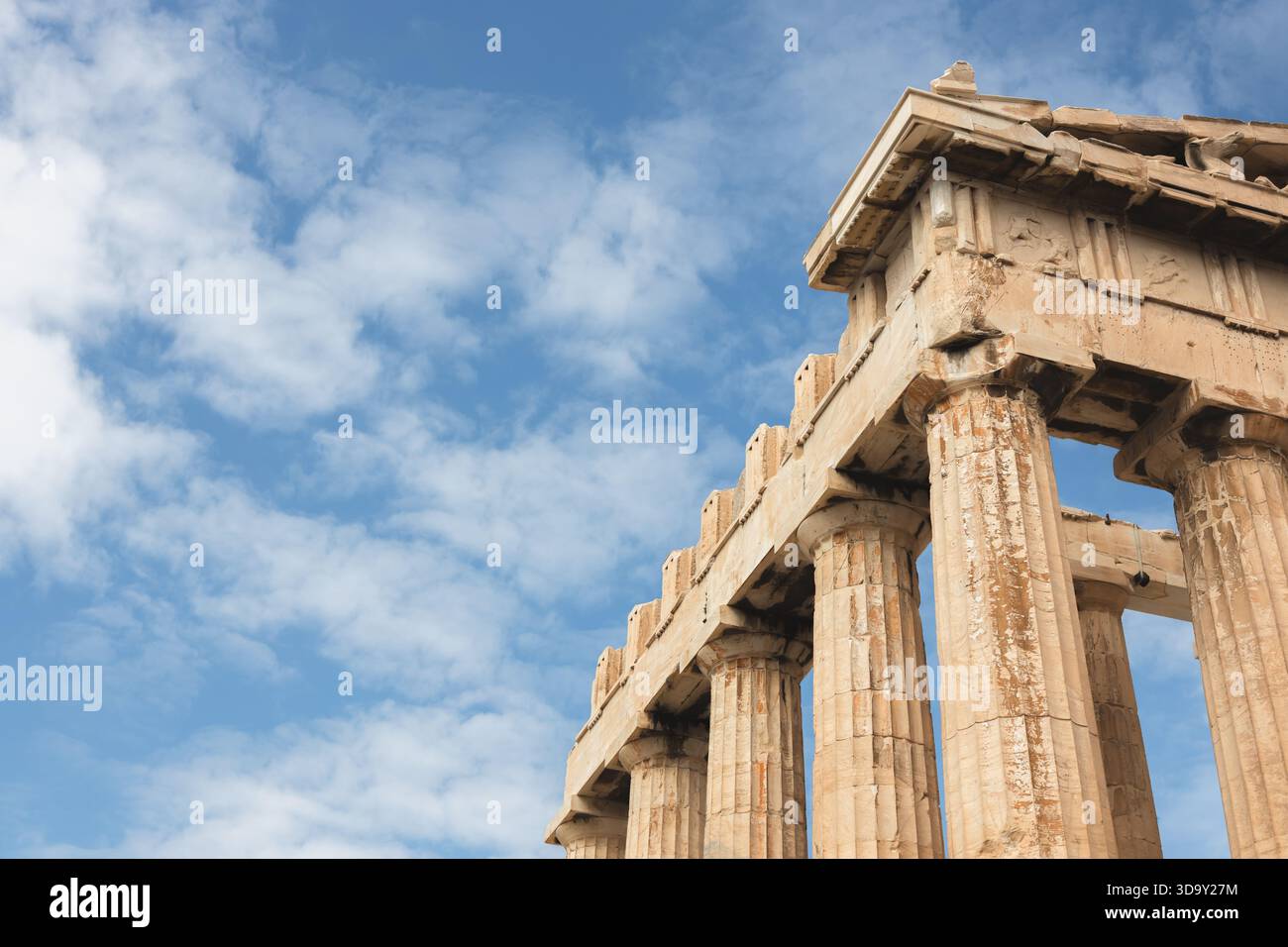A detailed close-up of the Doric columns and marble architecture of the ...
