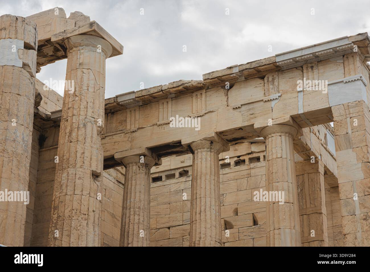 A detailed close-up of the Doric columns and marble architecture of the ...