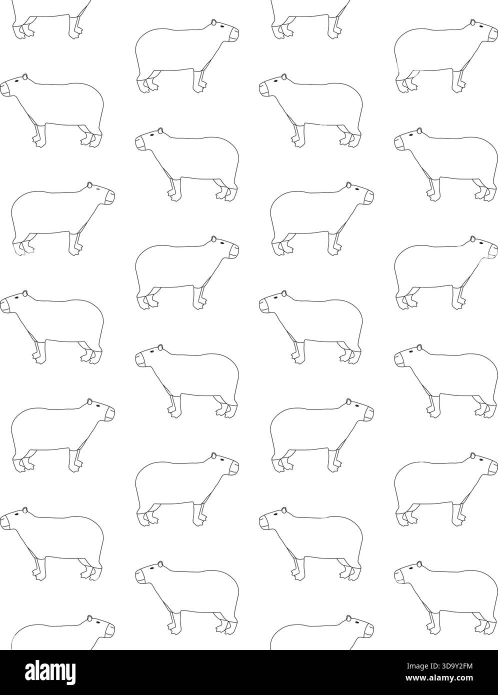 Vector seamless pattern of flat outline capybara Stock Vector