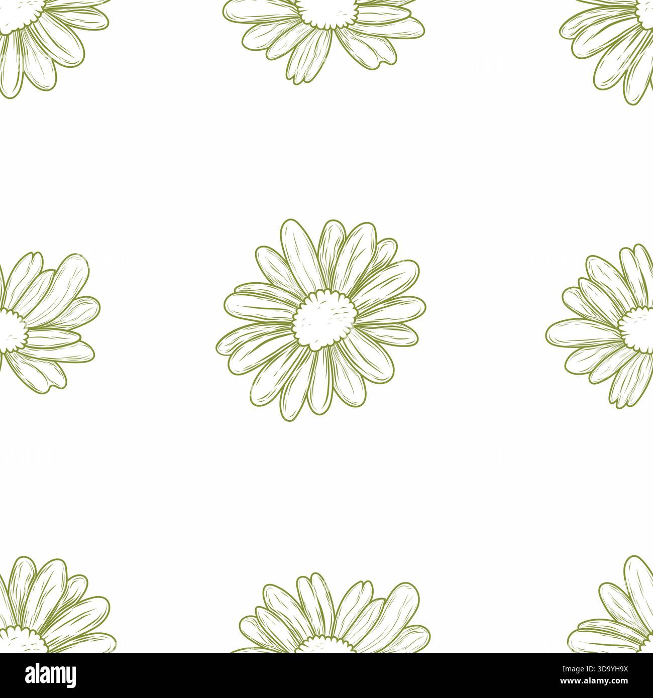 Seamless vector pattern with large daisies on a white background. Ideal for fabric, packaging, stationery, wallpapers, and modern decorative design. Stock Vector