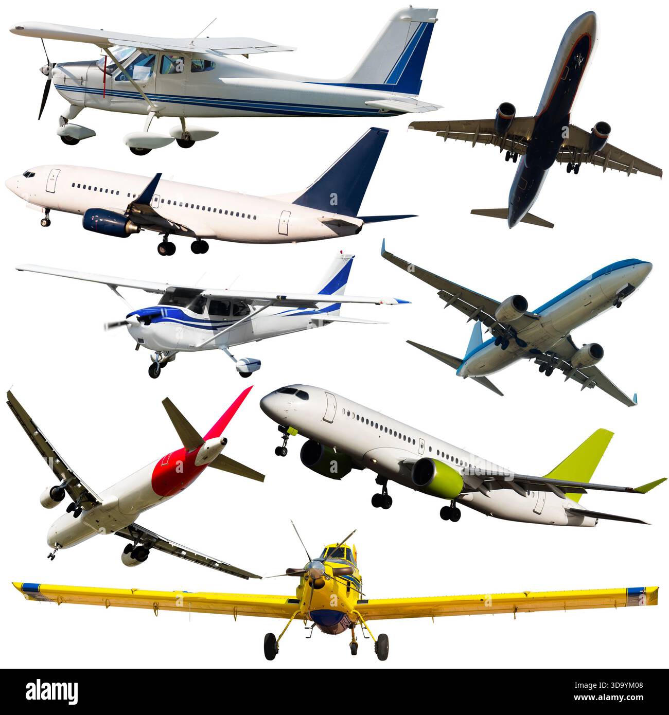 Collage of different civil airplanes Stock Photo