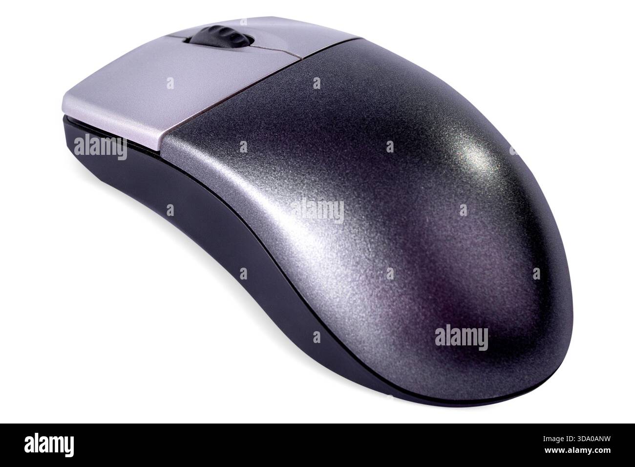 A grey wireless computer mouse on white background, isolated. Stock Photo