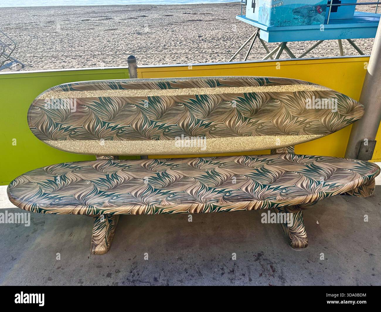 Reflective Surfboard Bench on Santa Cruz Beach - Smartphone Captured Stock Image