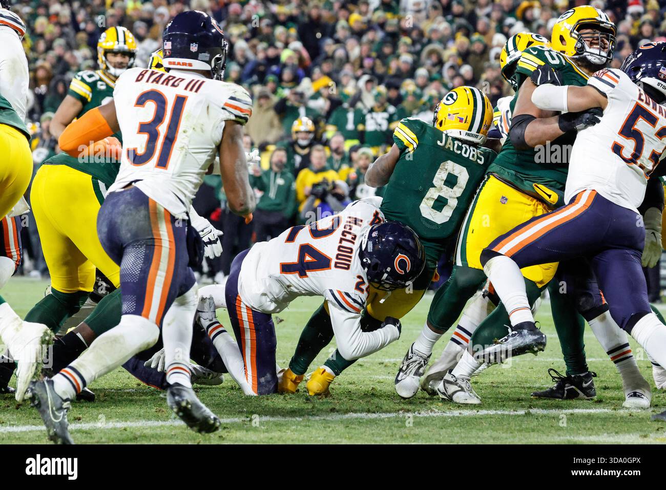 Jacobs Running Back Green Bay Packers running back Josh Jacobs (8) runs in for a touchdown ...