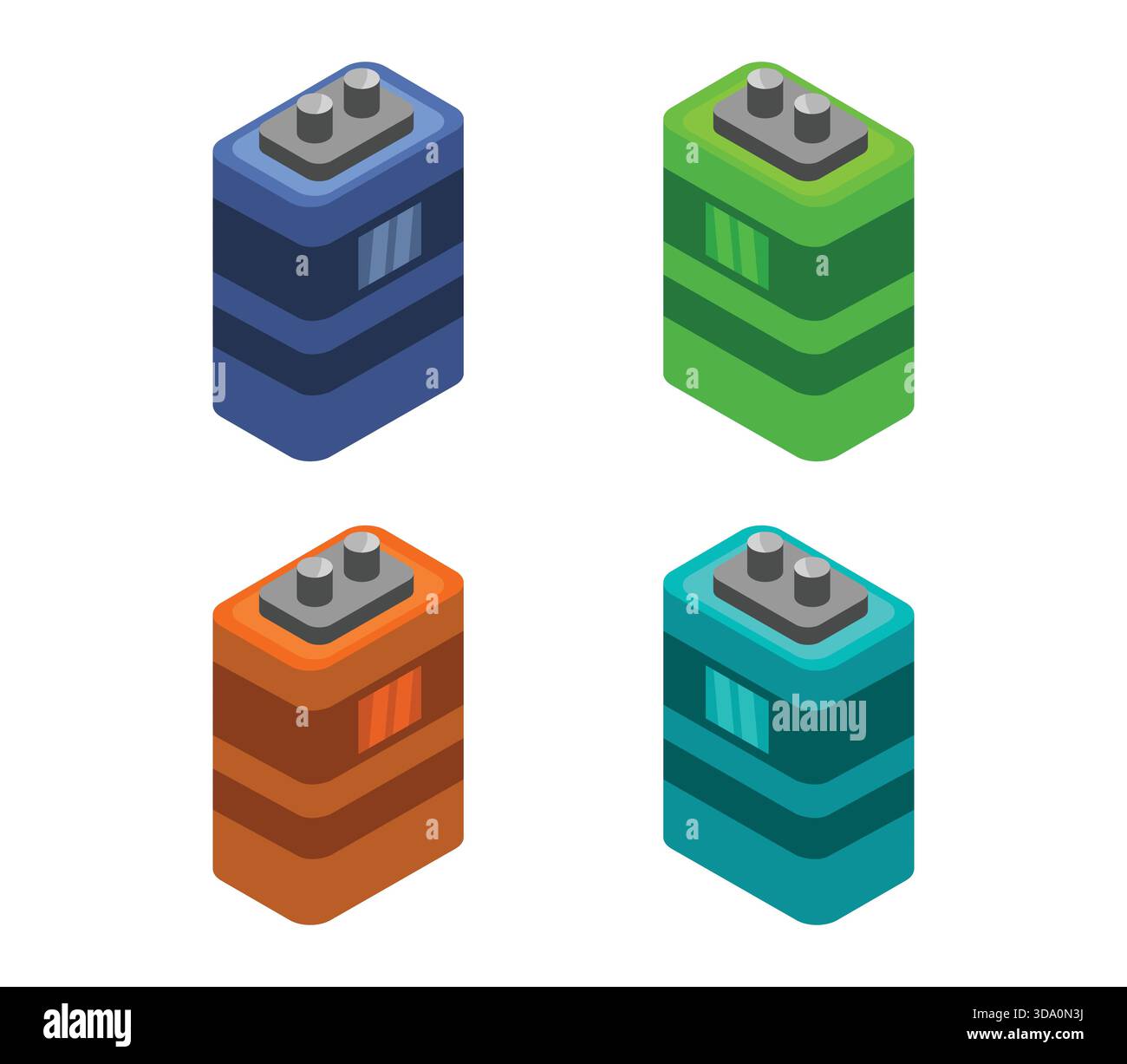 Isometric battery illustrated in vector on white background Stock Vector