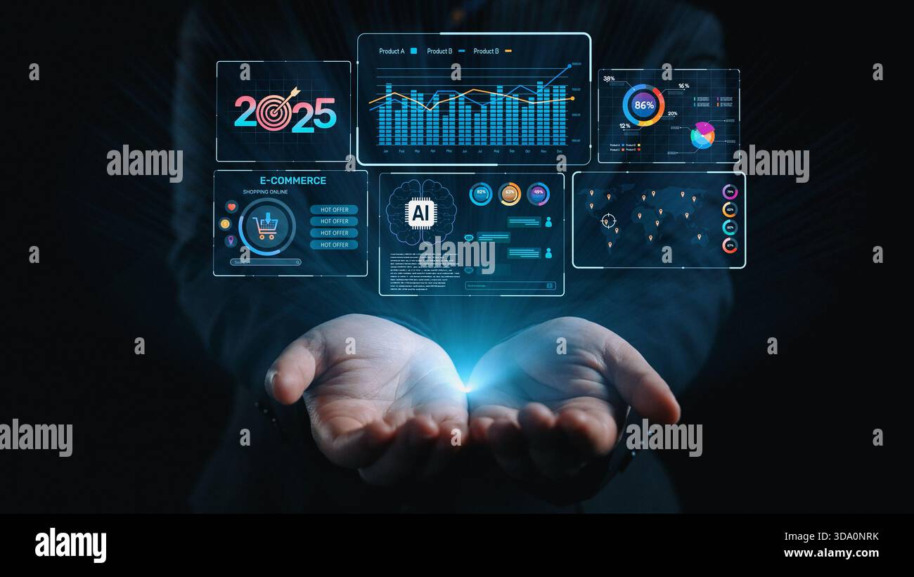 Data analytics and big data strategy for real-time analytics, predictive data modeling, business intelligence analytics, and data-driven decision Stock Photo