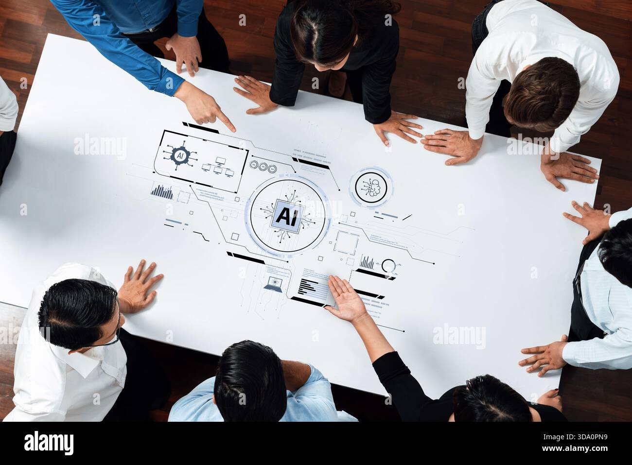 A diverse team engages in a collaborative brainstorming session over a ...