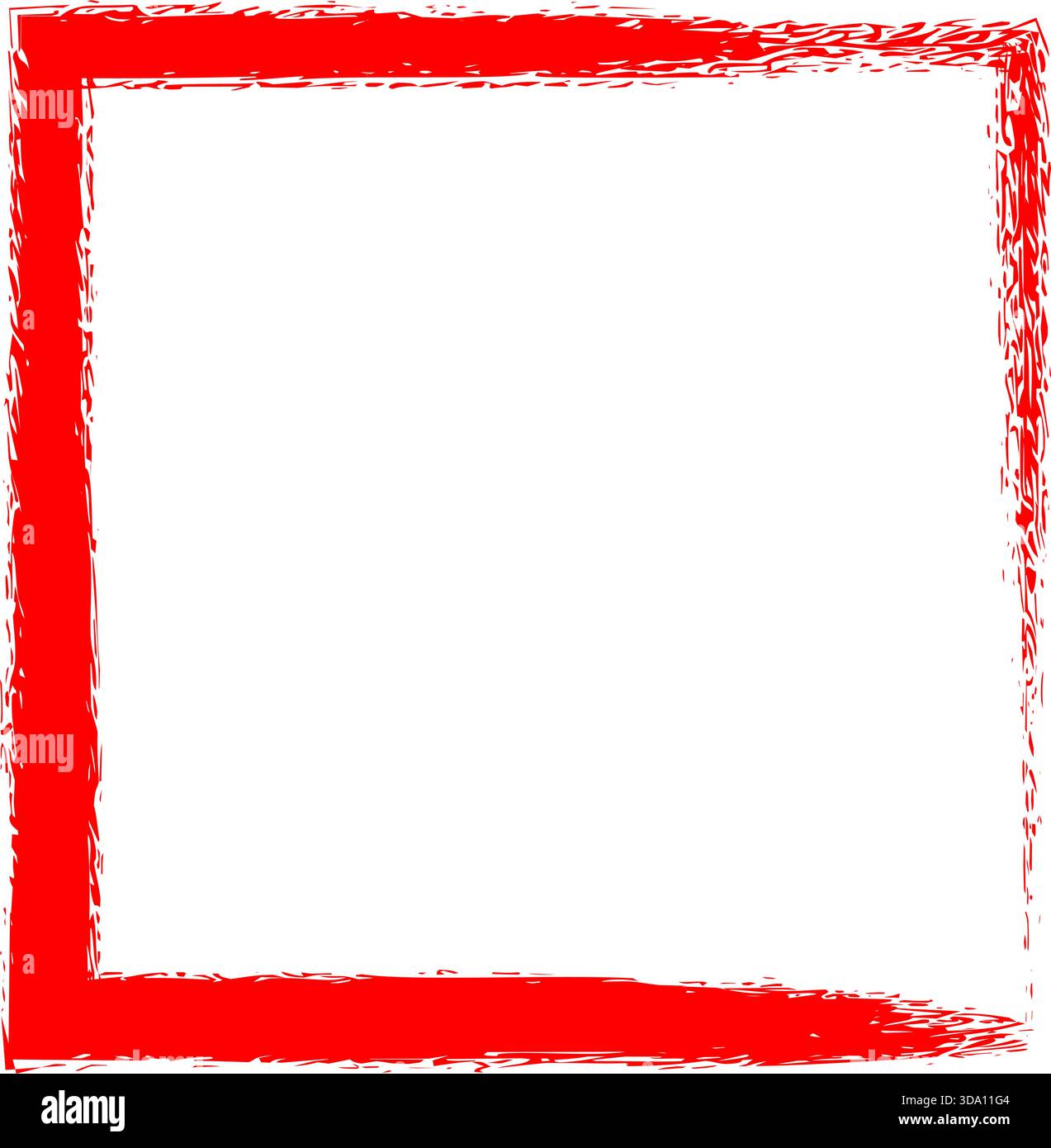 Red Grunge vector Brush Rectangle Frame Border, Rough Paint Outline Vector Background Stock Vector