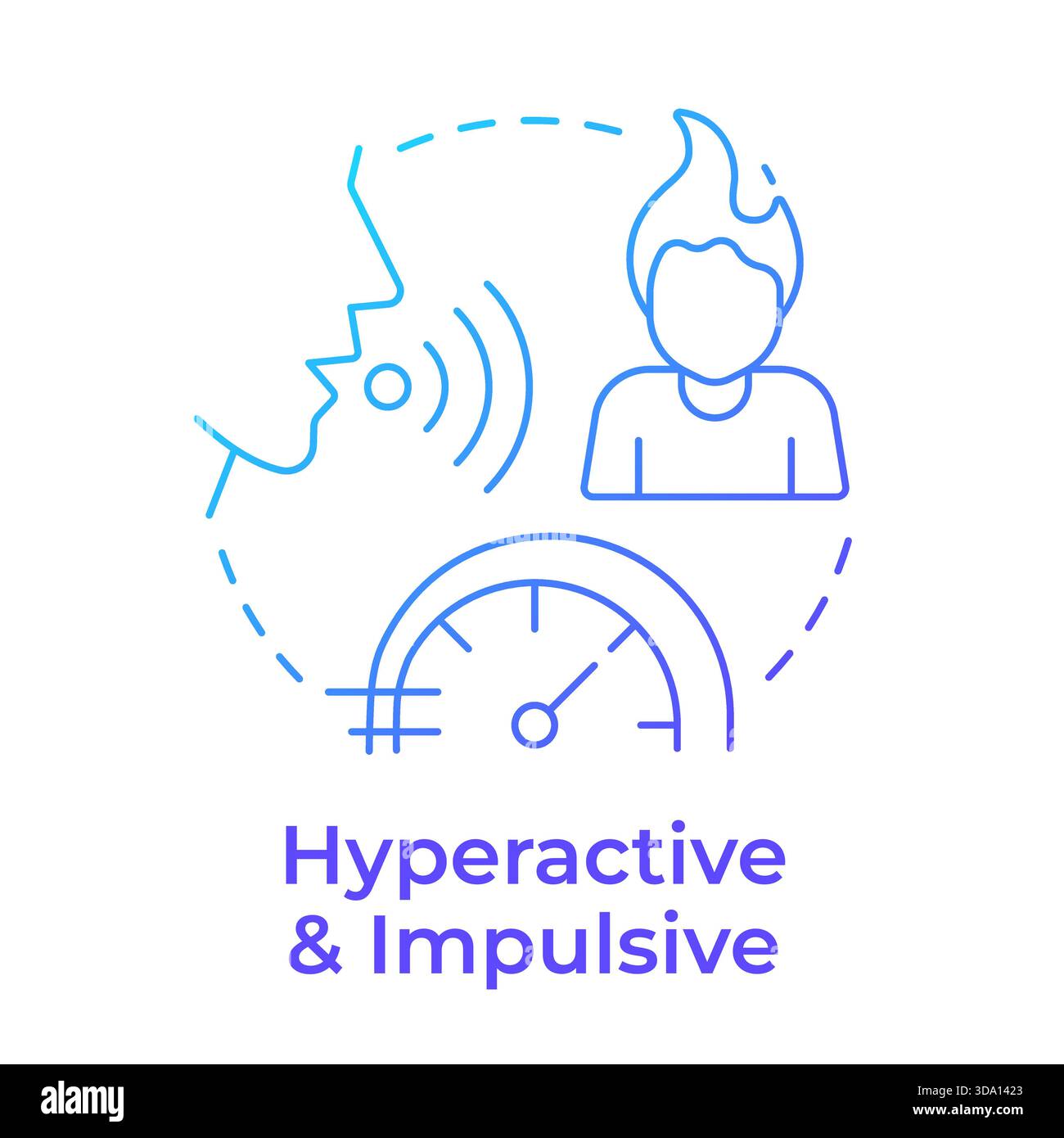 Hyperactive and impulsive blue gradient concept icon Stock Vector
