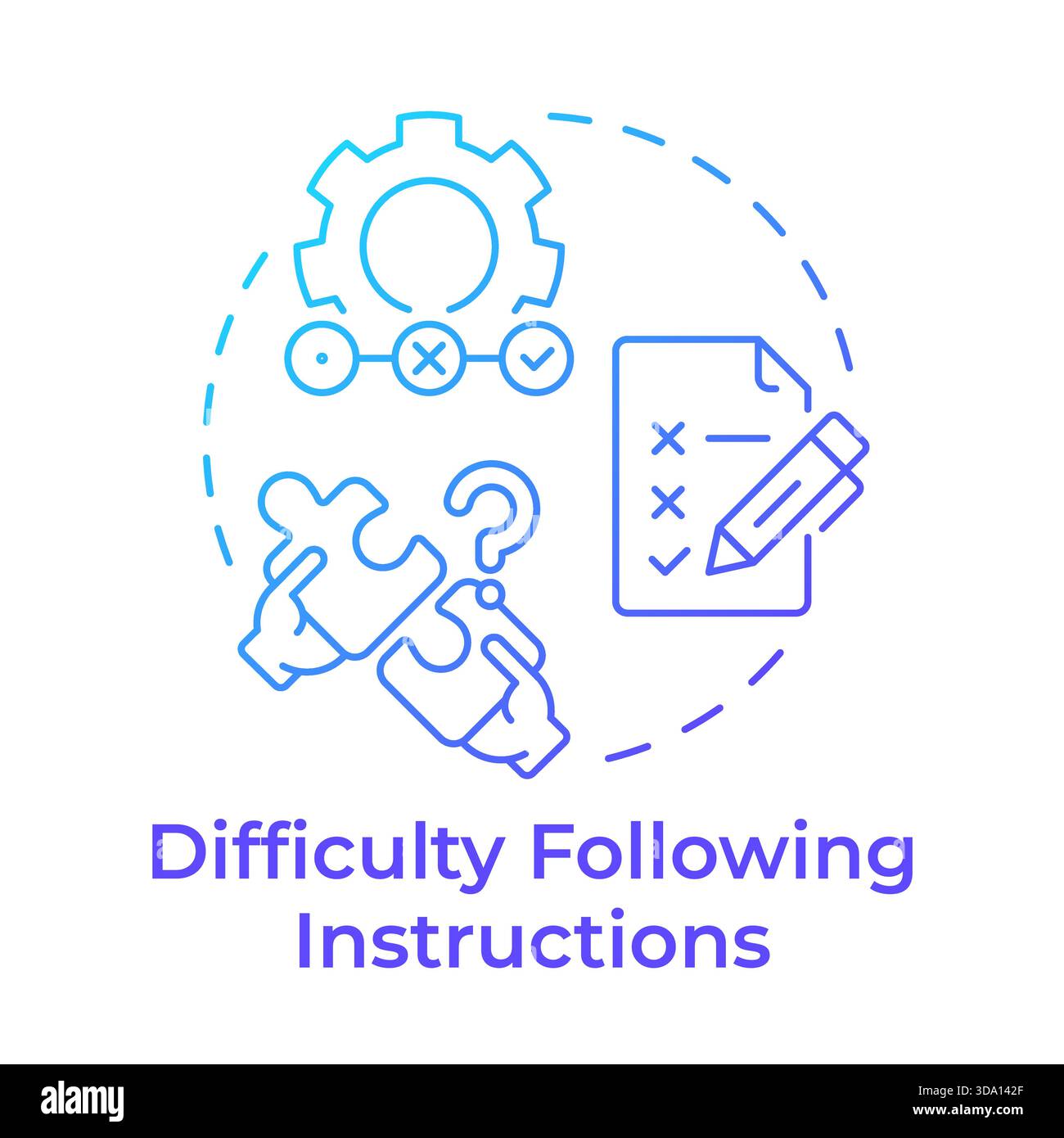 Difficulty following instructions blue gradient concept icon Stock Vector