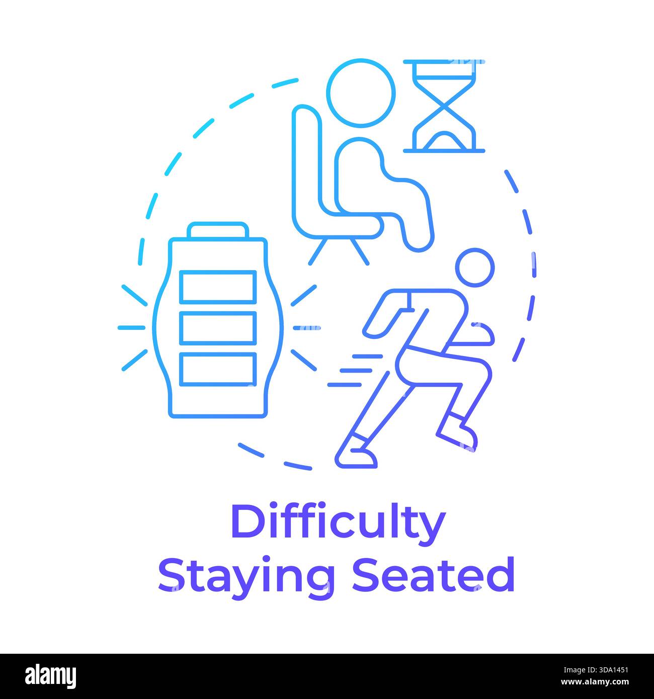 Difficulty staying seated blue gradient concept icon Stock Vector