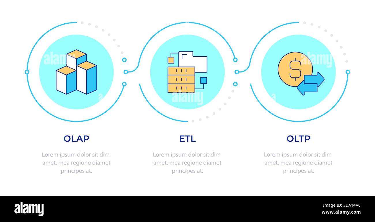 Data processing frameworks infographic 3 steps Stock Vector